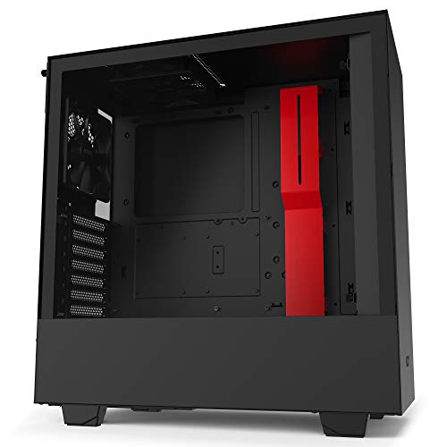 NZXT H510 - CA-H510B-BR - Compact ATX Mid-Tower PC Gaming Case - Front I/O USB Type-C Port - Tempered Glass Side Panel - Cable Management System - Water-Cooling Ready - Black/Red