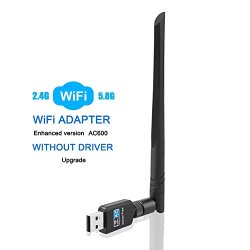 QGOO WiFi Adapter ac600Mbps，Wireless USB Adapter 2.4GHz/5.8GHz Dual Band 802.11 ac Network LAN Card for Desktop Laptop PC Support Windows 10/8.1/8/7/XP/Vista/Mac OS10.6-10.13 (Without Drive)