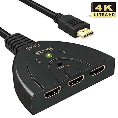 HDMI Switch,GANA 3 Port 4K HDMI Switch 3x1 Switch Splitter with Pigtail Cable Supports Full HD 4K 1080P 3D Player