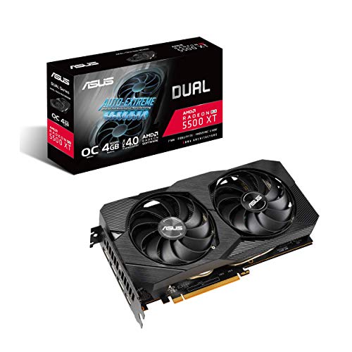 ASUS AMD Dual Radeon RX 5500 XT EVO OC Edition Gaming Graphics Card (PCIe 4.0, 4GB GDDR6 Memory, HDMI, DisplayPort, Full HD Gaming, Axial-tech Fan Design, Auto-Extreme, Metal Backplate)