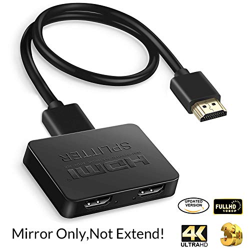 avedio links HDMI Splitter 1 in 2 Out, 4K HDMI Splitter for Dual Monitors, 1x2 HDMI Splitter 1 to 2 Amplifier for Full HD 1080P 3D Come with High Speed HDMI Cable(1 Source onto 2 Displays)