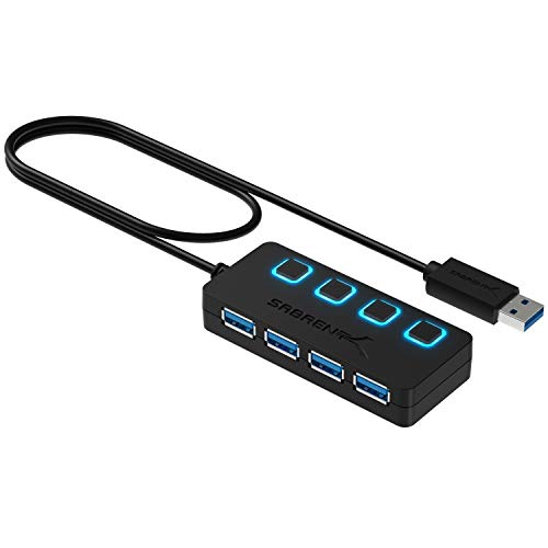 Sabrent 4-Port USB 3.0 Hub with Individual LED Power Switches | 2 Ft Cable | Slim & Portable | for Mac & PC (HB-UM43)