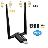 Techkey Wireless USB WiFi Adapter, 1200Mbps Dual Band 2.4GHz/300Mbps 5GHz/867Mbps High Gain Dual 5dBi Antennas Network WiFi USB 3.0 for Desktop Laptop with Windows 10/8/7/XP, Mac OS X