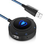 Micolindun External Sound Card USB Hubs Audio Adapter to USB Port & 3.5mm Audio & Micro Jack for PC Laptop. Plug and Play (Blue)