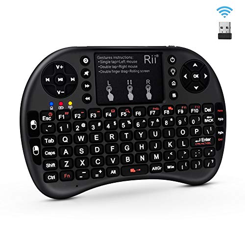 (Upgraded)Rii 2.4GHz Mini Wireless Keyboard with Touchpad,QWERTY Keyboard,LED Backlit,Portable Keyboard Wireless for laptop/PC/Tablets/Windows/Mac/TV/Xbox/PS3/Raspberry Pi .(i8+ Black)