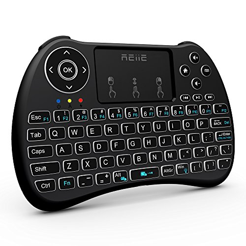 (Backlit Version)REIIE H9+ Backlit Wireless Mini Handheld Remote Keyboard with Touchpad Work for PC,Raspberry Pi 2, Android TV Box ,KODI,Windows 7 8 10