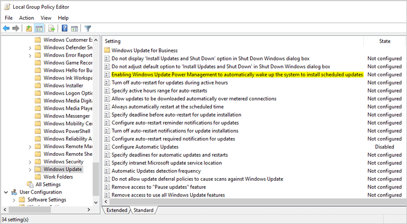 Computer Configuration Administrative Templates Windows Components Windows Updates