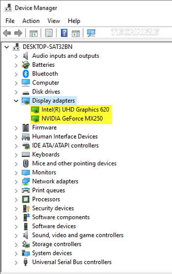 Device Manager display adapters