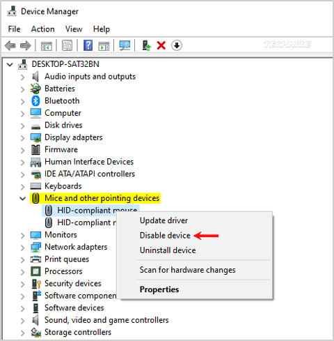 Device manager Mice and other pointing devices