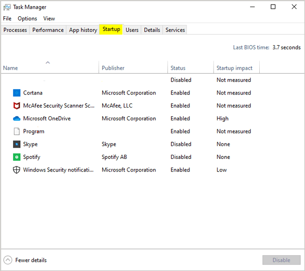 Disable some Startup Programs Windows