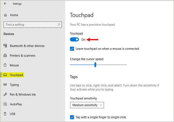 Enabling touchpad