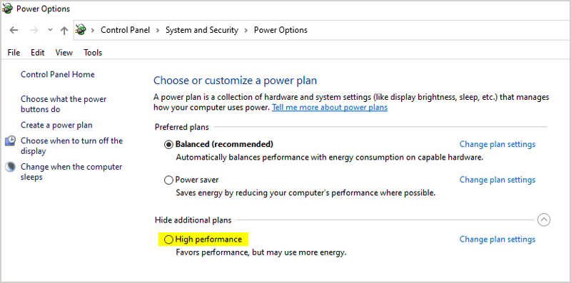 High Performance power plan windows