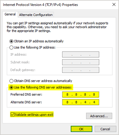 IPv4 dns server address settings