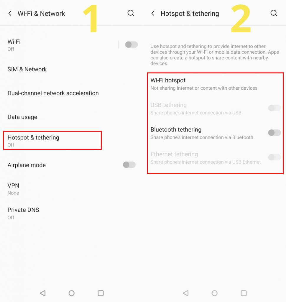 Mobile tethering settings