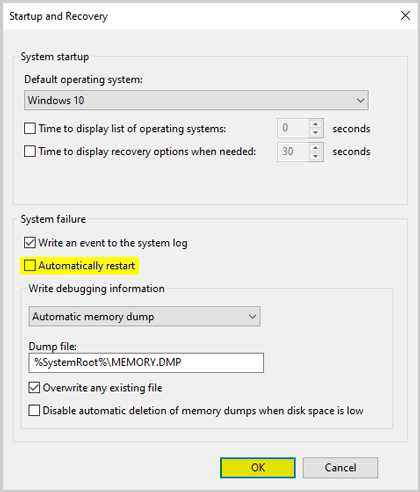 Startup and Recovery Settings