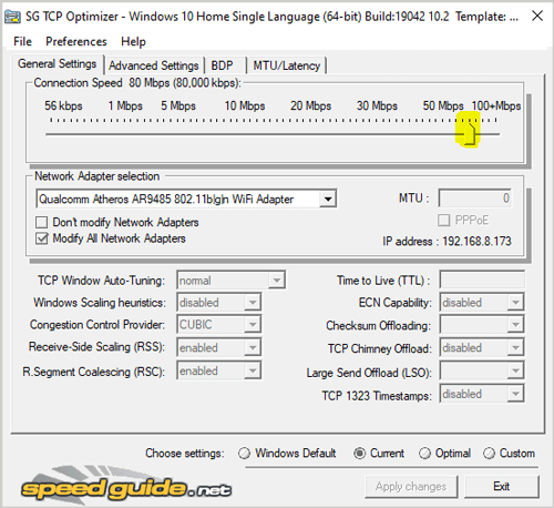 TCP Optimizer settings