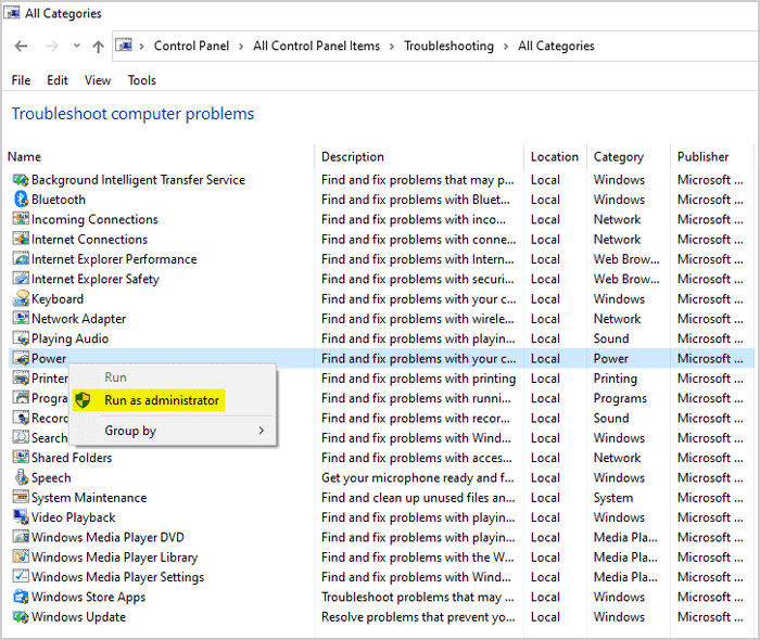 Windows power option Troubleshooting