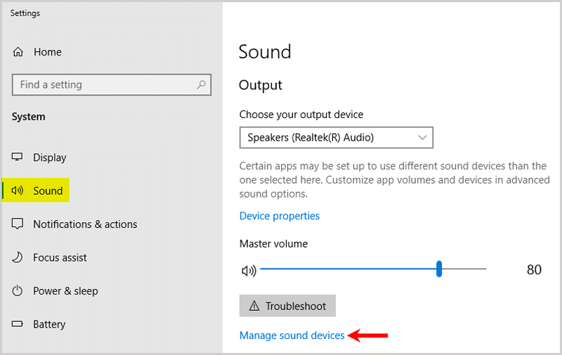 Windows sound settings